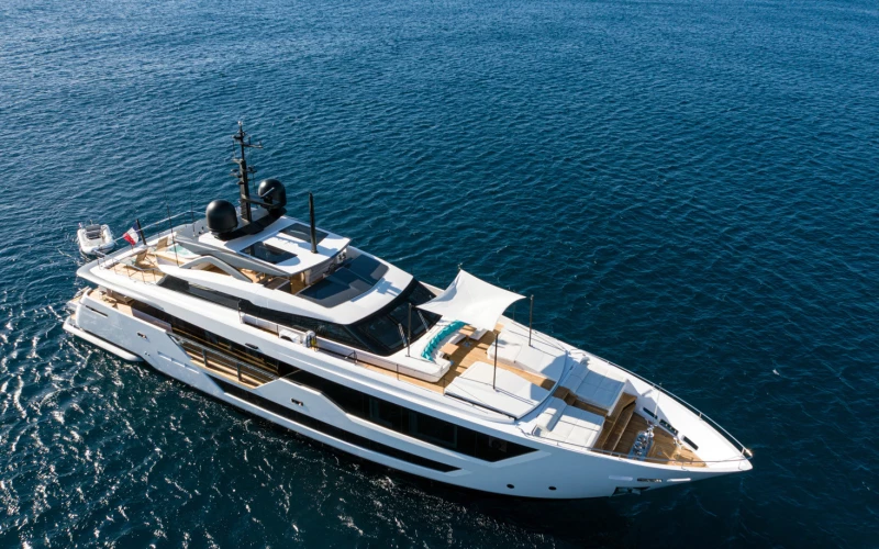 Luxury yacht for sale at sunset on French Riviera